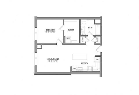 Floor plan for 1 bed, 1 bath, 700 sqft